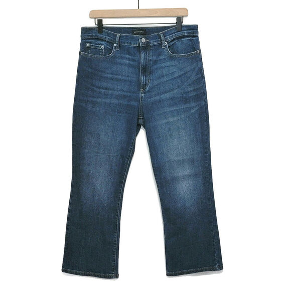 Banana Republic Flare Crop High Rise Medium Wash Blue Classic Denim Jean Size 31 - Picture 1 of 13
